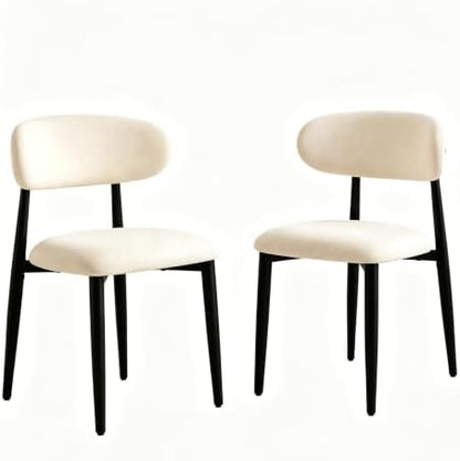 UVV Dining Chairs Set of 4, Metal Kitchen Chairs with Modern Fabric Upholstered for Dining Room, Beige — Beige Seat / Black Legs / 2 (2)