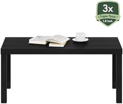 Furinno CLASSIC Coffee Table, Modern Rectangle Printer Stand, Black | 1.8" Triple Thick Tabletop, Toolless Assembly, Side Table, for Living Room, Home Office