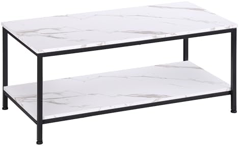 SUPER DEAL 2-Tier Industrial Coffee Table with Storage Shelf for Small Apartment Living Room, Rectangle Wood and Stable Metal TV Stand Side End Table, Rustic Brown