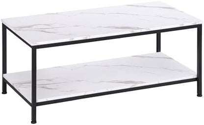 SUPER DEAL 2-Tier Industrial Coffee Table with Storage Shelf for Small Apartment Living Room, Rectangle Wood and Stable Metal TV Stand Side End Table, Rustic Brown