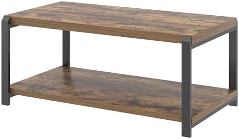 EXCEFUR Modern Coffee Table, Industrial Wood and Metal Center Table, Cocktail Tea Tables for Living Room, Rustic Brown