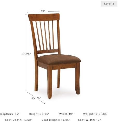 Signature Design by Ashley Berringer | Spindle Back 18" Dining Chairs (Set of 2) – Rustic Light Brown with Upholstered Cushioned Seat