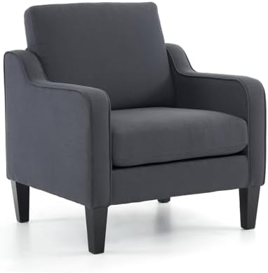 VINGLI Accent Chair for Living Room Chairs Light Brown Reading Chair for Bedroom Scooped Arm Chair Mid Century Modern Accent Chairs Upholstered Comfy Chair for Apartment, Waiting Room — 1 / Dark Grey Linen (2)