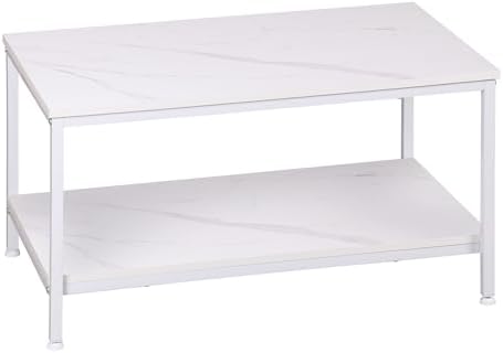 SUPER DEAL 2-Tier Industrial Coffee Table with Storage Shelf for Small Apartment Living Room, Rectangle Wood and Stable Metal TV Stand Side End Table, Rustic Brown