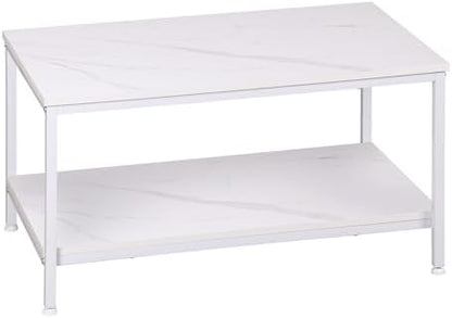 SUPER DEAL 2-Tier Industrial Coffee Table with Storage Shelf for Small Apartment Living Room, Rectangle Wood and Stable Metal TV Stand Side End Table, Rustic Brown