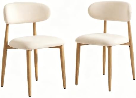 UVV Dining Chairs Set of 4, Metal Kitchen Chairs with Modern Fabric Upholstered for Dining Room, Beige — Beige Seat /Wood-grain Metal Legs / 4 (11)