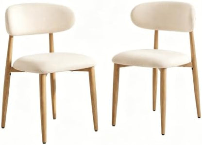 UVV Dining Chairs Set of 4, Metal Kitchen Chairs with Modern Fabric Upholstered for Dining Room, Beige — Beige Seat /Wood-grain Metal Legs / 4 (11)