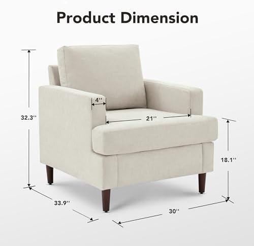 Weture Mid-Century Accent Chair,Modern Linen Fabric Armchair for Living Room,Comfy Upholstered Reading Accent Chairs for Bedroom,Single Sofa Chair with Wood Legs (Beige, 1 Pack)