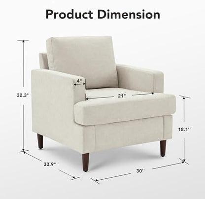 Weture Mid-Century Accent Chair,Modern Linen Fabric Armchair for Living Room,Comfy Upholstered Reading Accent Chairs for Bedroom,Single Sofa Chair with Wood Legs (Beige, 1 Pack)
