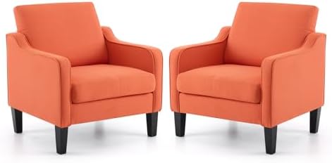 VINGLI Accent Chair for Living Room Chairs Light Brown Reading Chair for Bedroom Scooped Arm Chair Mid Century Modern Accent Chairs Upholstered Comfy Chair for Apartment, Waiting Room — 1 / Burnt Orange Linen (2)