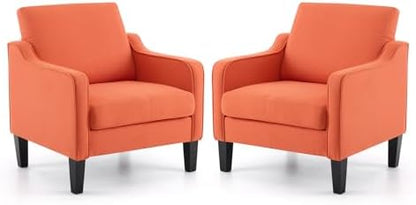 VINGLI Accent Chair for Living Room Chairs Olive Green Reading Chair for Bedroom Scooped Arm Chair Mid Century Modern Accent Chairs Upholstered Comfy Chair for Apartment, Waiting Room — 1 / Burnt Orange Linen (2)