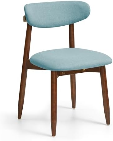 CHUN YI Dining Chairs Set of 4, Upholstered Wooden Dining Room Chairs, Mid Century Modern Fabric Kitchen Chair with Ergonomic Curved Backrest, Beige (Only Chairs) — Blue / Set of 2 (2)