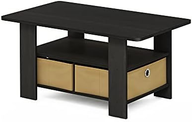 Furinno Coffee Table with Bins, Espresso/Brown