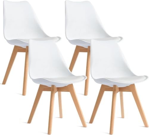 Dining Chairs Set of 4, Modern Upholstered Dining Room Chairs with PU Leather Padded Seat, Armless Kitchen Chairs with Curved Backrest and Solid Wood Legs for Dining Room, Kitchen, Apartment, Black