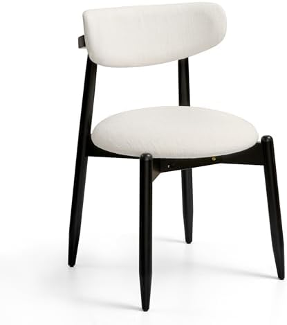 CHUN YI Dining Chairs Set of 4, Upholstered Wooden Dining Room Chairs, Mid Century Modern Fabric Kitchen Chair with Ergonomic Curved Backrest, Beige (Only Chairs) — Round-cream-black / Set of 2 (2)