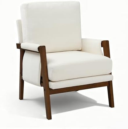 RNKSFX Cream Accent Chair for Bedroom & Living Room, Mid Century Modern Accent Arm Chair, Upholstered Anthropologie Accent Chair with Solid Wood Frame, Fabric — 1 / Cream White (10)