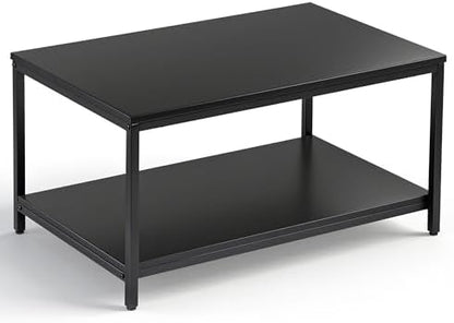 SUPER DEAL 2-Tier Industrial Coffee Table with Storage Shelf for Small Apartment Living Room, Rectangle Wood and Stable Metal TV Stand Side End Table, Rustic Brown