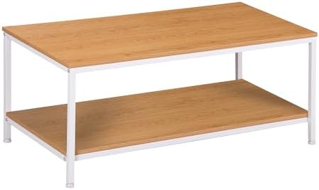 SUPER DEAL 2-Tier Industrial Coffee Table with Storage Shelf for Small Apartment Living Room, Rectangle Wood and Stable Metal TV Stand Side End Table, Rustic Brown