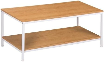 SUPER DEAL 2-Tier Industrial Coffee Table with Storage Shelf for Small Apartment Living Room, Rectangle Wood and Stable Metal TV Stand Side End Table, Rustic Brown