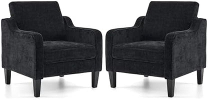 VINGLI Accent Chair for Living Room Chairs Light Brown Reading Chair for Bedroom Scooped Arm Chair Mid Century Modern Accent Chairs Upholstered Comfy Chair for Apartment, Waiting Room — 1 / Black Chenille (2)