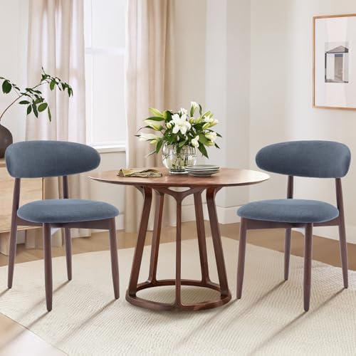 COLAMY Wooden Dining Chairs Set of 4, Modern Fabric Upholstered Kitchen Side Chairs, Farmhouse Dining Room Chair with Foot Pegs, Beige