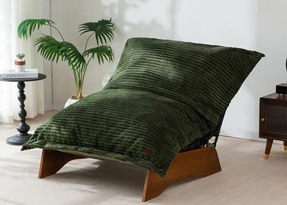MAXYOYO Adjustable Living Room Chair, 3-Position Bean Bag Chair with Removable Cover, Upholstered Accent Chair with Frame, Soft Reclining Lounge for Bedroom, Apartment, Office, Green