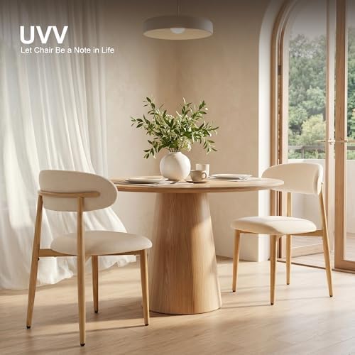 UVV Dining Chairs Set of 4, Metal Kitchen Chairs with Modern Fabric Upholstered for Dining Room, Beige