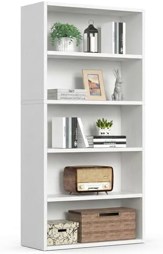 Sweetcrispy 5 Shelf Bookcase Open Display Bookshelf Storage Organizer | 53 Inches Tall Book Shelf Floor Standing Corner Unit, Living Room, Home Office, Kitchen, Bedroom, Rustic Brown Wood