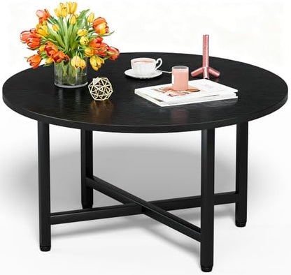 FAMIDGE Coffee Table, 23.6" Coffee Tables for Living Room, Round Coffee Table with Metal Frame, Floor Table for Sitting on The Floor, Home, Office, Black — Black(23.6dx17.7h) / 1 Tier (2)