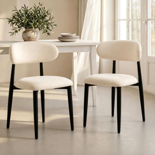 UVV Dining Chairs Set of 4, Metal Kitchen Chairs with Modern Fabric Upholstered for Dining Room, Beige