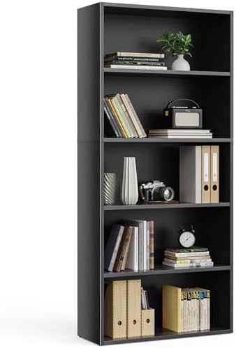 Sweetcrispy 5 Shelf Bookcase Open Display Bookshelf Storage Organizer | 53 Inches Tall Book Shelf Floor Standing Corner Unit, Living Room, Home Office, Kitchen, Bedroom, Rustic Brown Wood