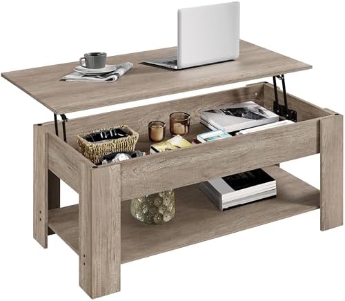 Yaheetech Wooden Coffee Table, Lift Top Coffee Table with Large Hidden Storage Shelf, Lift Tabletop Dining Tables for Living Room, Home Small Space, 38.6in, Black — Grey / 38.6 inches (2)