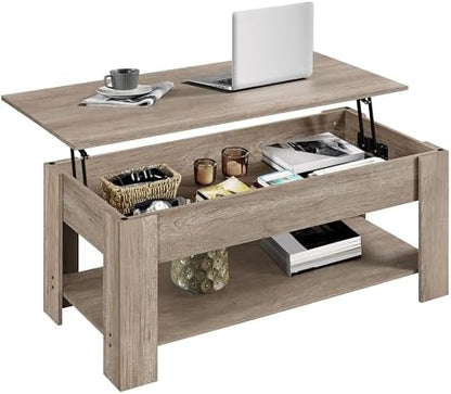 Yaheetech Wooden Coffee Table, Lift Top Coffee Table with Large Hidden Storage Shelf, Lift Tabletop Dining Tables for Living Room, Home Small Space, 38.6in, Black — Grey / 38.6 inches (2)