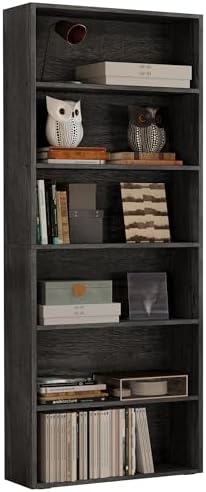 IRONCK Bookshelves and Bookcases Floor Standing 6 Tiers Display Storage Shelves 70 in Tall Bookcase Home Decor Furniture for Home Office, Living Room, Bed Room — Charcoal Grey (2)