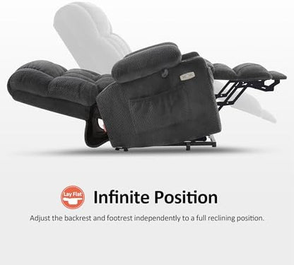 MCombo Dual Motor Power Lift Recliner Chair with Massage and Heat for Elderly People, Infinite Position, USB Ports, Cup Holders, Fabric 7890 (Medium, Dark Gray)