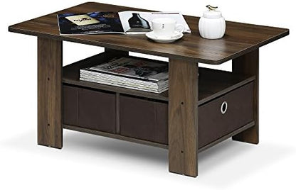 Furinno Coffee Table with Bins, Espresso/Brown