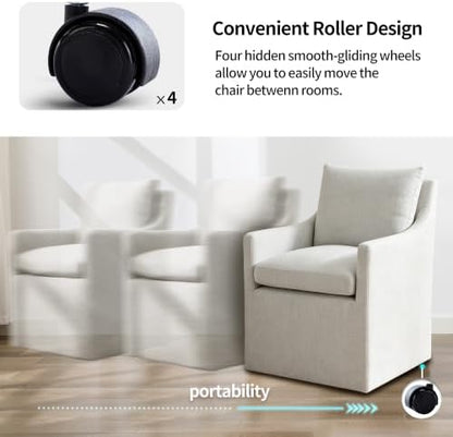 DUHOME Upholstered Dining Chair Set of 2 360 Swivel Linen Accent Armchair | Pre-Assembled Modern Rolling Armchair with Silent Casters, Beige Linen Accent Chair for Dining Room Living Room Bedroom
