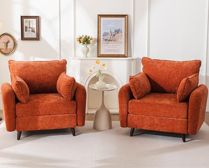 Rexulqo Oversized Accent Chair with All Seats Storage,Comfy Living Room Chairs with 2 Throw Pillow,Upholstered Mid-Century Armchair,24.5'' Deep Seat,Reading Chair for Bedroom,Office,Chenille,Orange