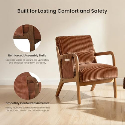 DUMOS Mid Century Modern Accent Chair, Upholstered Armchair with Lumbar Pillow and Solid Wood Frame, Comfy Reading Chair for Small Living Room, Bedroom, Guest Room, Navy Blue