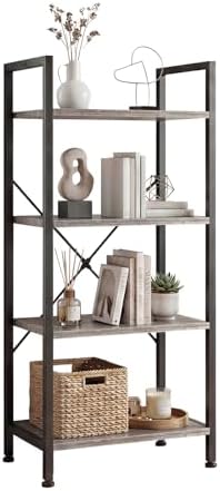 DUMOS 5 Tiers Bookshelf, Classical Modern Book Shelf, Tall Display Shelves in Living Room/Home/Office, Storage Organizer for CDs/Books/Movies, Rustic Brown | Tall Display Shelves in Living Room/Home/Office, Storage Organizer for CDs/Books/Movies, Rustic B