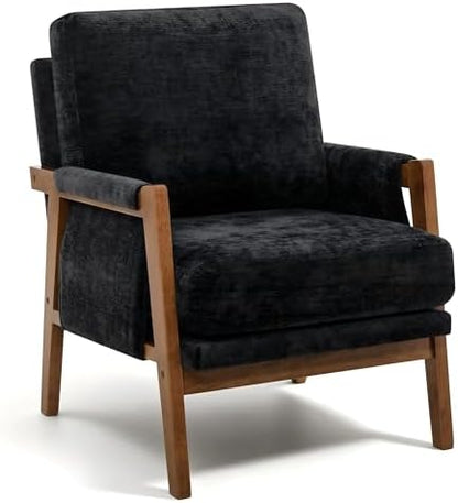 RNKSFX Cream Accent Chair for Bedroom & Living Room, Mid Century Modern Accent Arm Chair, Upholstered Anthropologie Accent Chair with Solid Wood Frame, Fabric — 1 / Black (2)