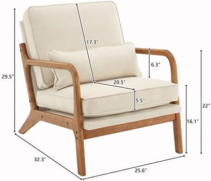 Karl home Mid-Century Accent Reading Chairs Set of 2, Beige | Linen Upholstered, Solid Wood Frame, Soft Cushion, Lumbar Pillow, Lounge Armchair for Living Room, Bedroom, Balcony, Study
