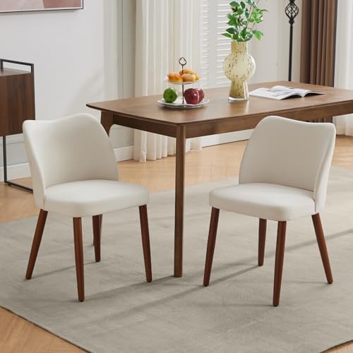 GarveeHome Wooden Dining Chair Set of 4 Upholstered Fabric Dining Chair | Modern Kitchen Chairs with Curved Backrest Leveling Feet for Dining Room, Living Room, , No tool assembly, No Wobble, White