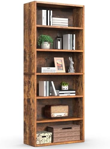 Sweetcrispy 5 Shelf Bookcase Open Display Bookshelf Storage Organizer | 53 Inches Tall Book Shelf Floor Standing Corner Unit, Living Room, Home Office, Kitchen, Bedroom, Rustic Brown Wood — Brown / 5 Shelf (8)