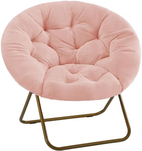 DUMOS Comfy Saucer Chair, Faux Fur Lounge Seasting XL Circle Chair for Bedroom, Dorm & Gaming, Foldable Fashion Accent Seat for Small Spaces, Folding Moon/Mushroom/Round Oversized Style,White — Rosy-faux Fur / Round-36 Inches (2)