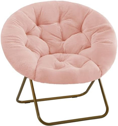 DUMOS Comfy Saucer Chair, Faux Fur Lounge Seasting XL Circle Chair for Bedroom, Dorm & Gaming, Foldable Fashion Accent Seat for Small Spaces, Folding Moon/Mushroom/Round Oversized Style,White — Rosy-faux Fur / Round-36 Inches (2)