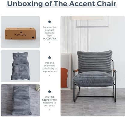 MAXYOYO Accent Chair, Sherpa Arm Chair for Living Room, Mid Century Modern Accent Chairs, Boucle Reading Bedroom Chair, Teddy Armchair, Wooden Arms Metal Frame