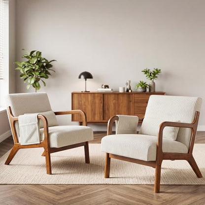 DUMOS Mid Century Modern Accent Chair, Upholstered Armchair with Lumbar Pillow and Solid Wood Frame, Comfy Reading Chair for Small Living Room, Bedroom, Guest Room, Navy Blue