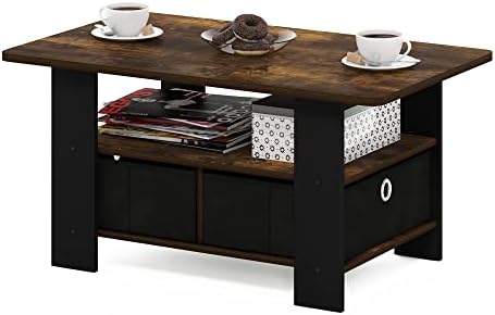 Furinno Coffee Table with Bins, Espresso/Brown