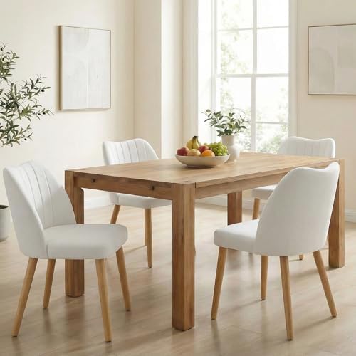 GarveeHome Dining Chairs Set of 4, Modern Hollow Back Dining Room Chair | Upholstered Kitchen Chairs with Adjustable Foot Pads, Wooden Dinner Chair for Kitchen Dining Room — Stripes White-natural Legs (2)